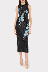Tiana Floral Sequins Dress Black Multi | Milly Women