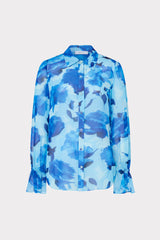 Lacey Blurred Blossom Printed Blouse Blue Multi | Milly Women