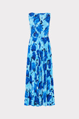 Jasmine Blurred Blossom Pleated Maxi Dress Blue Multi | Milly Women