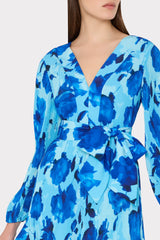 Liv Blurred Blossom Pleated Dress Blue Multi | Milly Women