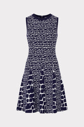 Tile Wave Jacquard Knit Mini Dress Navy/Ecru | Milly Women