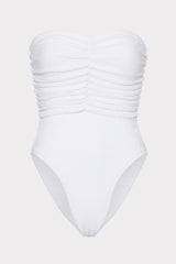 Textured Ruched One Piece White | Milly Women