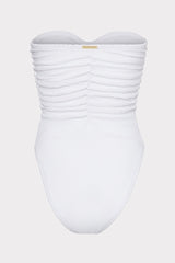 Textured Ruched One Piece White | Milly Women