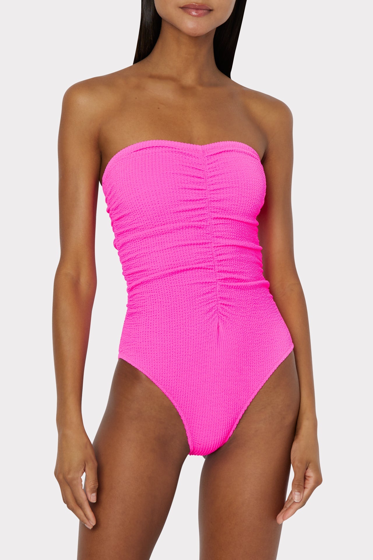 Textured Ruched One Piece Neon Pink | Milly Women
