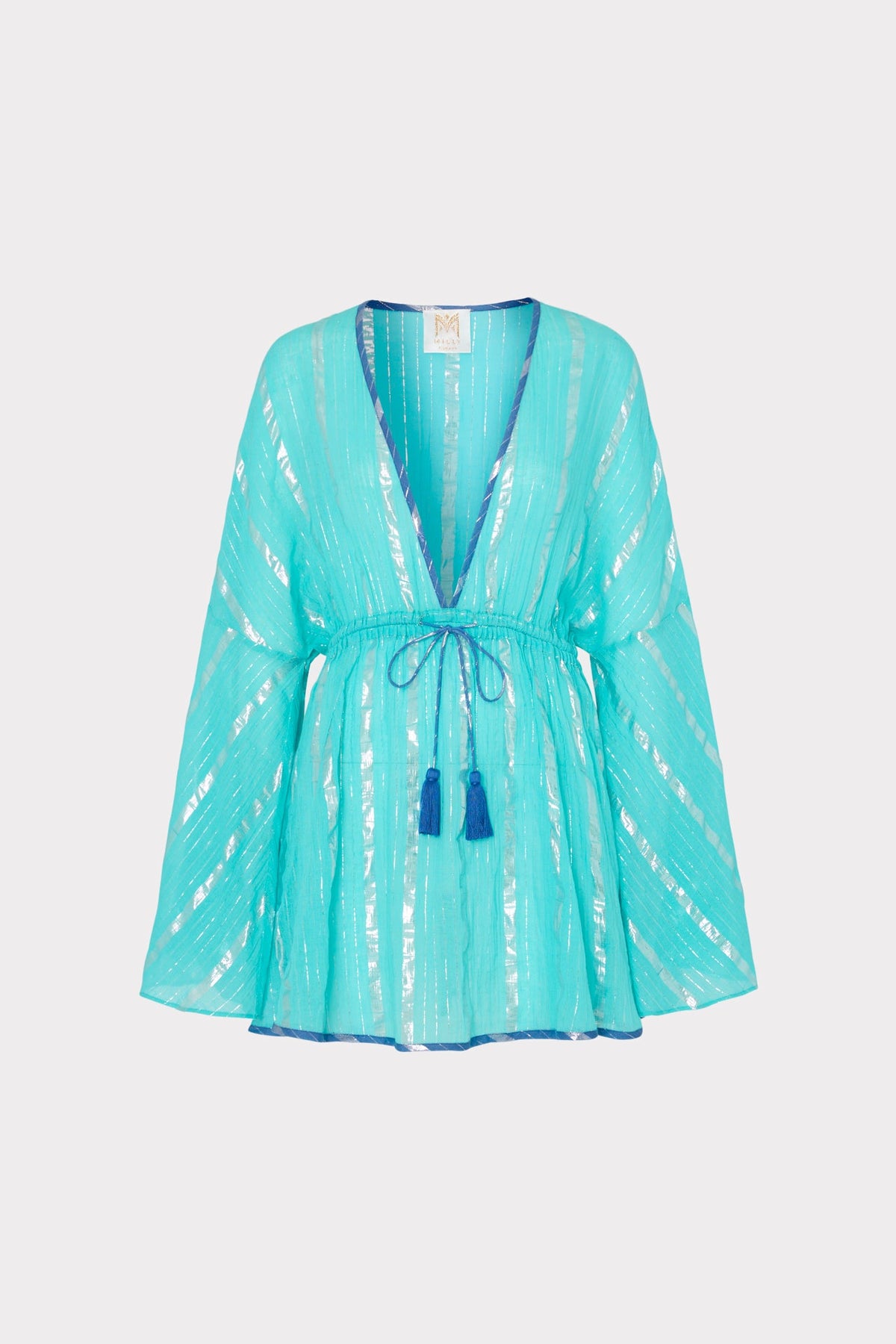 Olympia Lurex Stripe Coverup Dress Turquoise/Blue | Milly Women