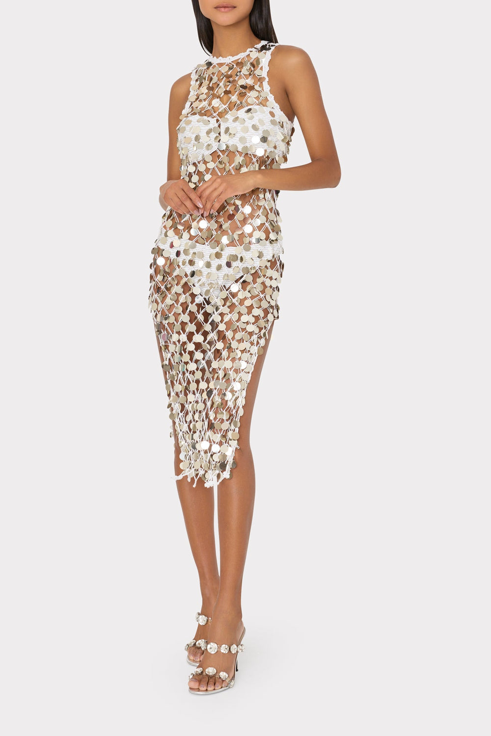 Sequin Crochet Midi Dress Ecru | Milly Women