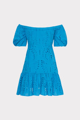Butterfly Eyelet Off The Shoulder Dress Blue | Milly Women