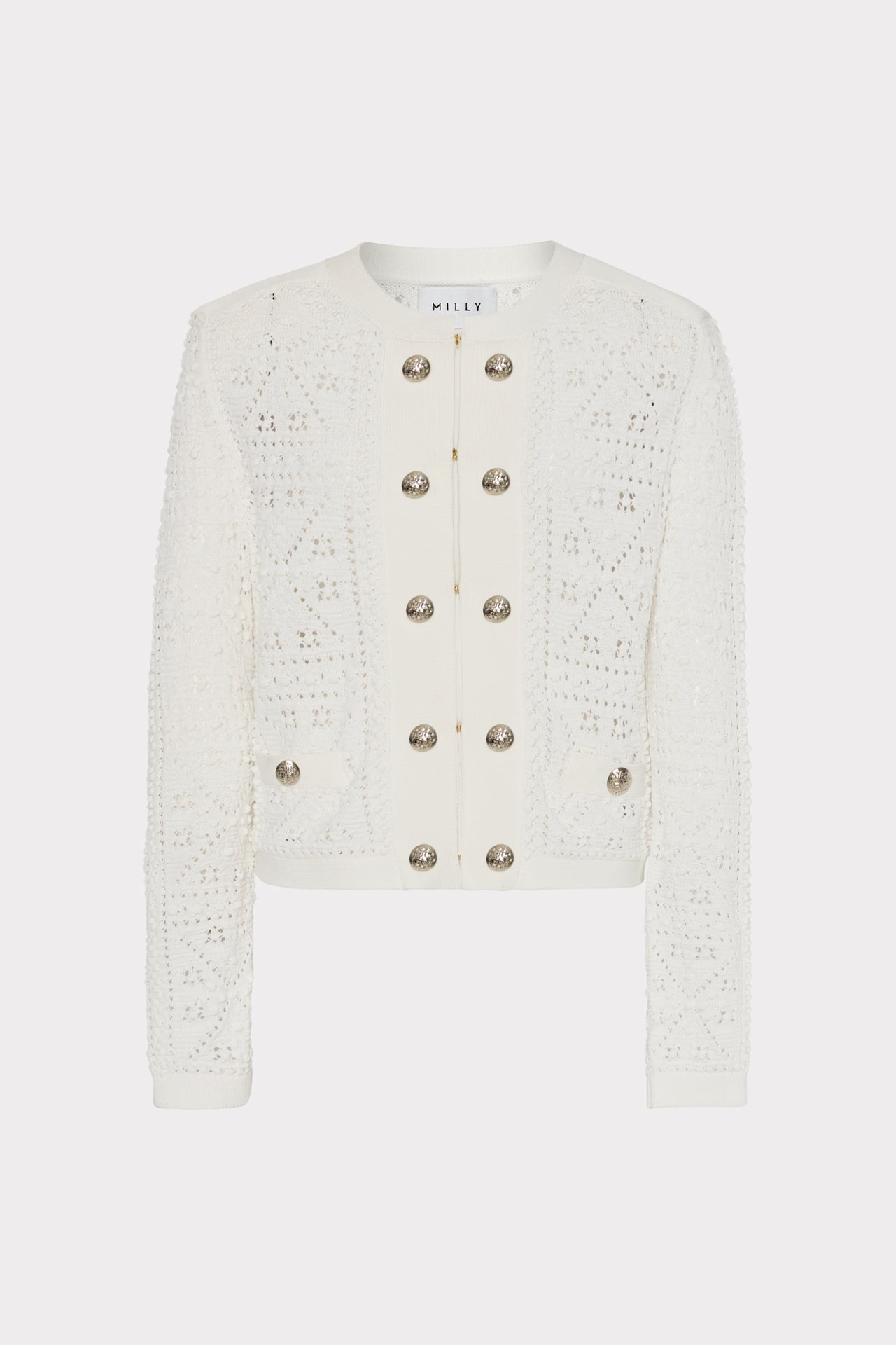 Bubble Pointelle Knit Jacket Ecru | Milly Women