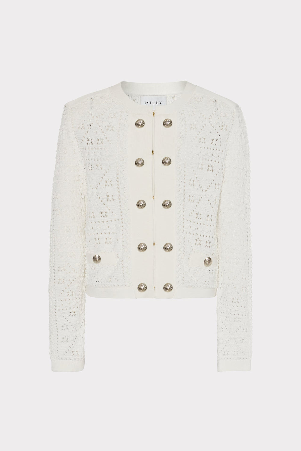 Bubble Pointelle Knit Jacket Ecru | Milly Women