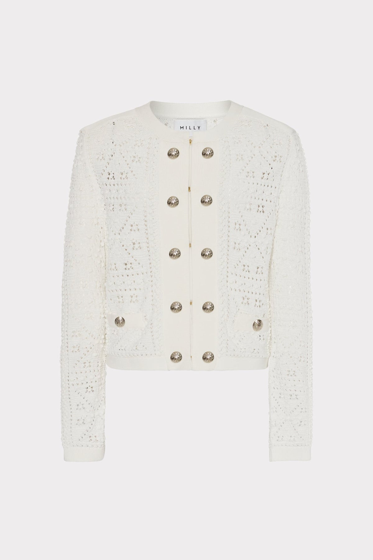 Bubble Pointelle Knit Jacket Ecru | Milly Women