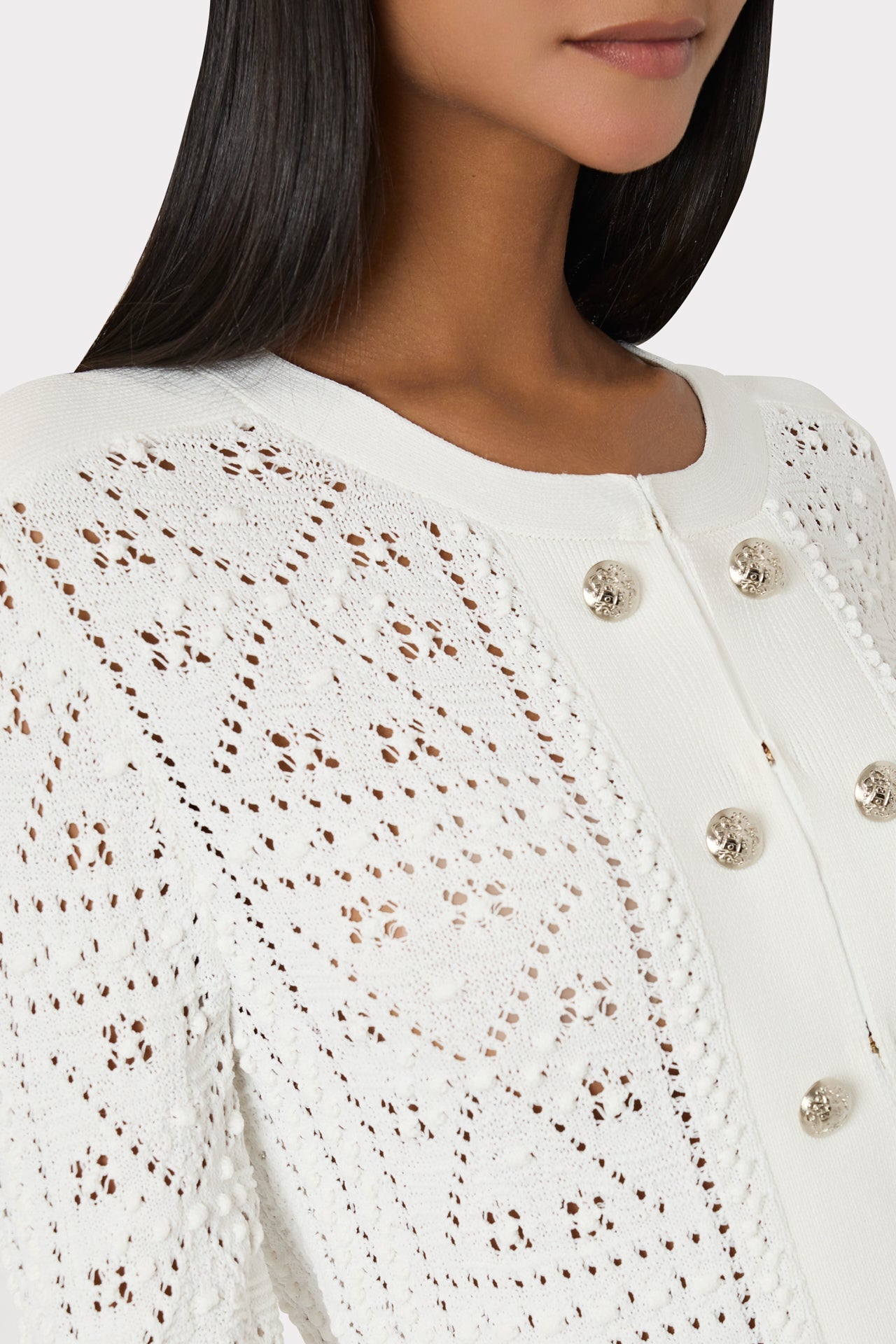 Bubble Pointelle Knit Jacket Ecru | Milly Women