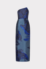 Asymmetrical Forest Jacquard Maxi Dress Navy Multi | Milly Women