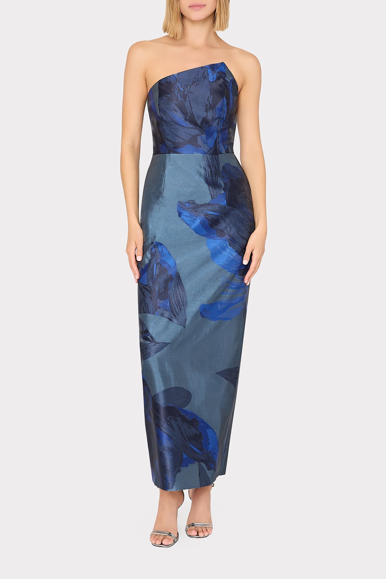 Asymmetrical Forest Jacquard Maxi Dress Navy Multi | Milly Women