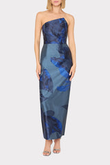 Asymmetrical Forest Jacquard Maxi Dress Navy Multi | Milly Women