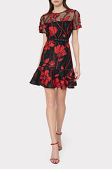 Rosie Grand Fleur Embroidered Dress Red | Milly Women