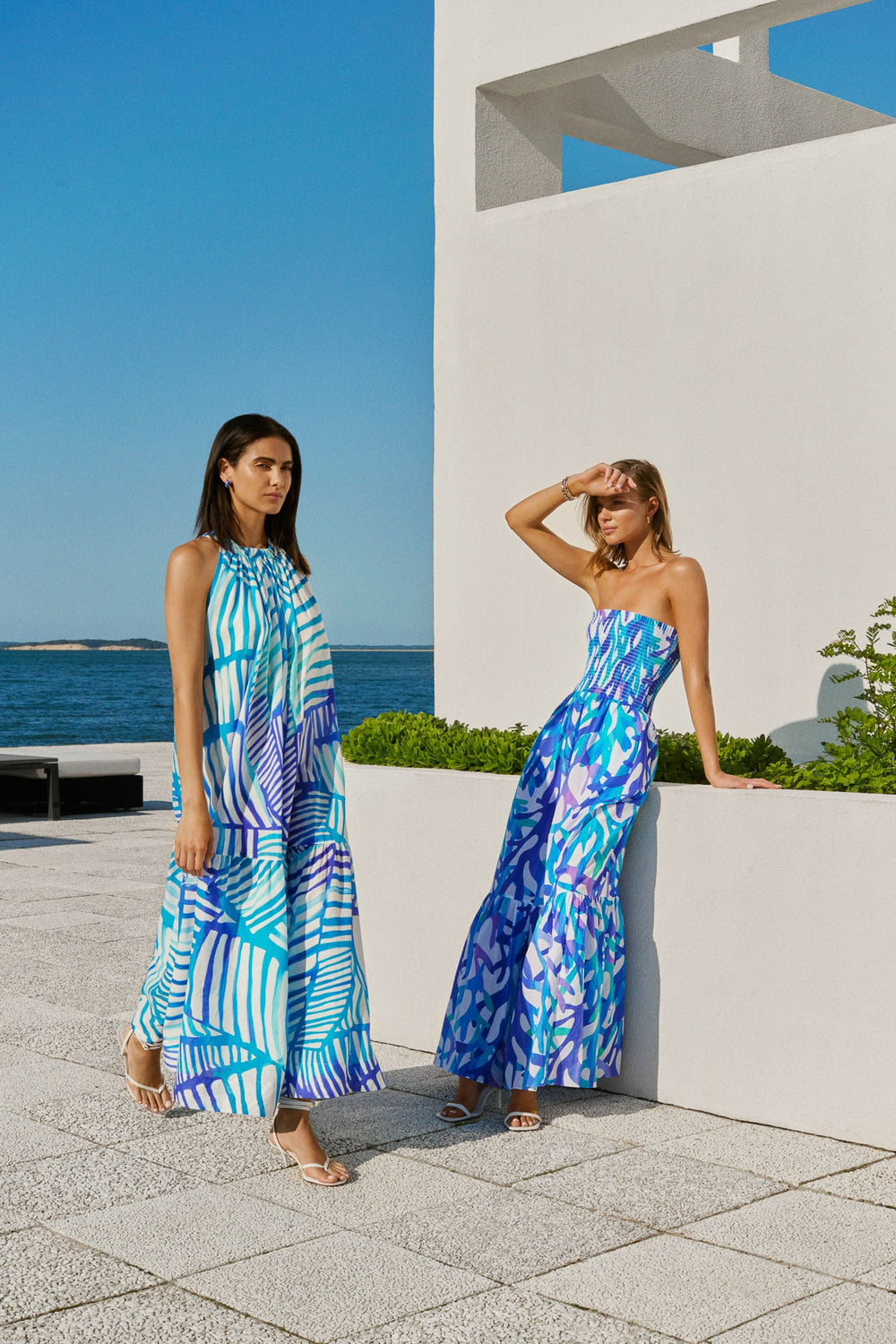 Abstract Blue Tropics Maxi Cover-Up Dress Blue Multi | Milly Women