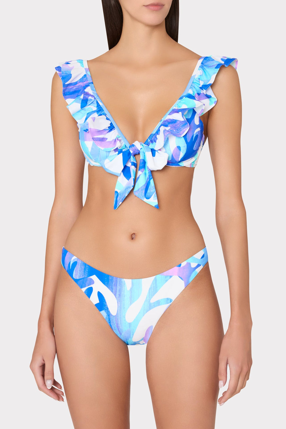 Italian Under The Sea Ruffle Bikini Top Blue Multi | Milly Women