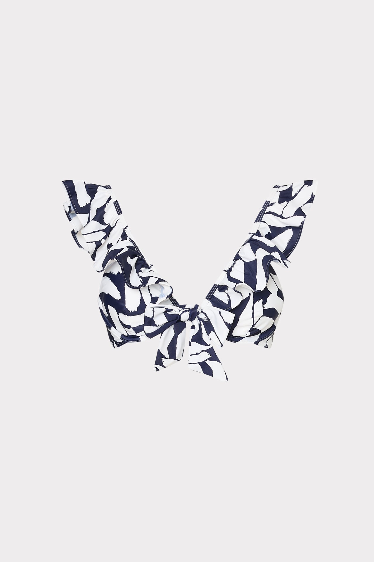 Italian Graphic Brushstroke Ruffle Bikini Top Navy/Ecru | Milly Women