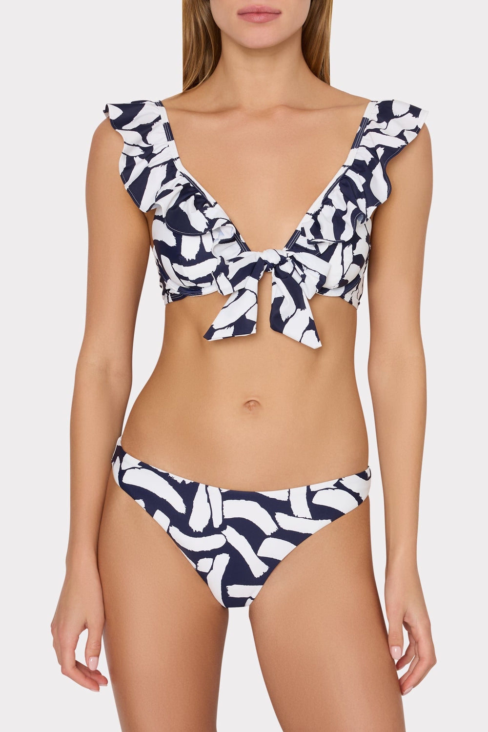 Margot Italian Graphic Brushstroke Bikini Bottom Navy/Ecru | Milly Women