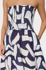 Olen Graphic Brushstroke Strapless Maxi Dress Navy/Ecru | Milly Women