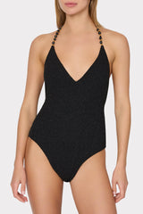 Cannes Beaded Strap One Piece Black/Gold | Milly Women