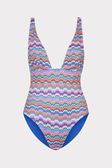 Ana Barcelona Metallic Chevron One Piece Blue Multi | Milly Women