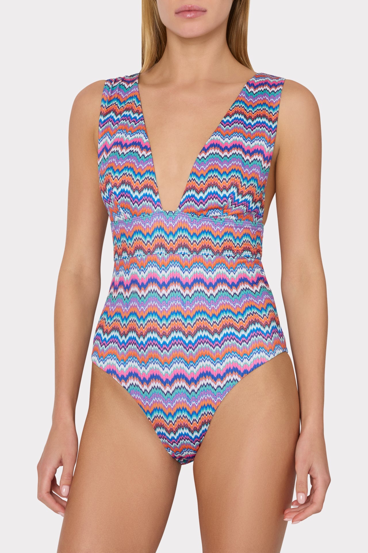 Ana Barcelona Metallic Chevron One Piece Blue Multi | Milly Women