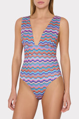Ana Barcelona Metallic Chevron One Piece Blue Multi | Milly Women