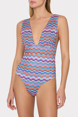 Ana Barcelona Metallic Chevron One Piece Blue Multi | Milly Women
