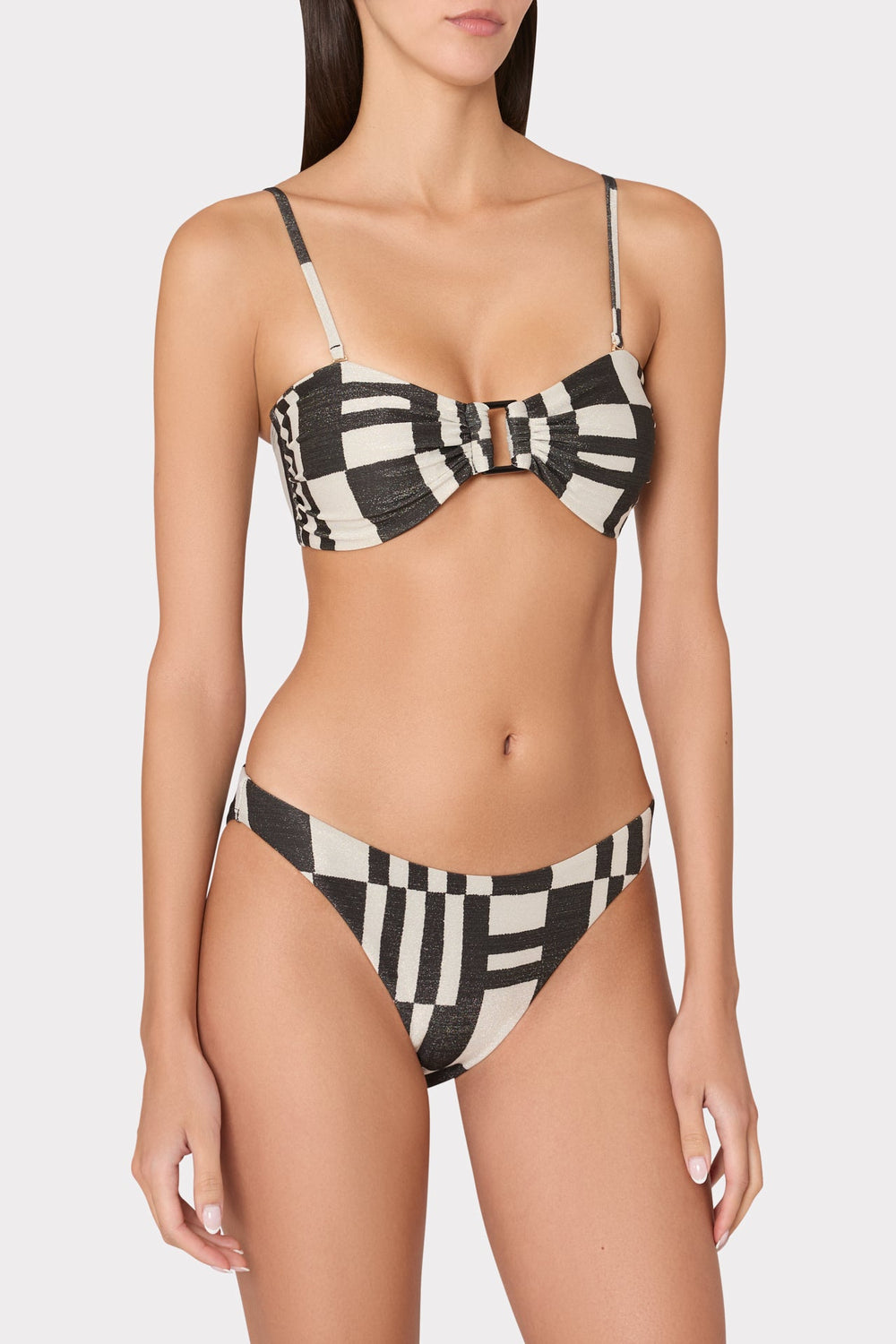 Barcelona Shimmer Puzzle Bandeau Top Ecru/Black | Milly Women