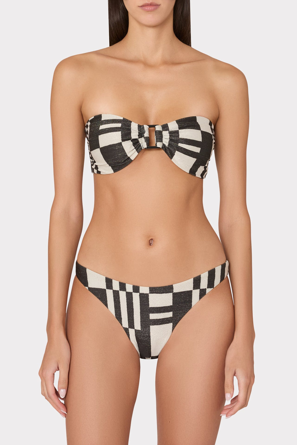 Barcelona Shimmer Puzzle Bandeau Top Ecru/Black | Milly Women