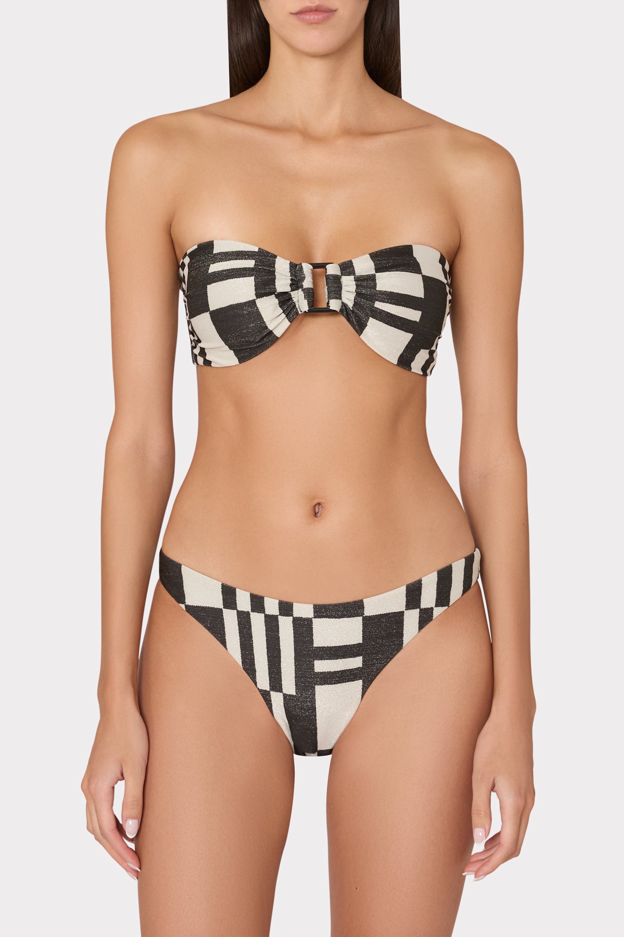 Margot Barcelona Shimmer Puzzle Bikini Bottom Ecru/Black | Milly Women