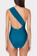 Sam Gloss One Shoulder One Piece Dark Teal | Milly Women