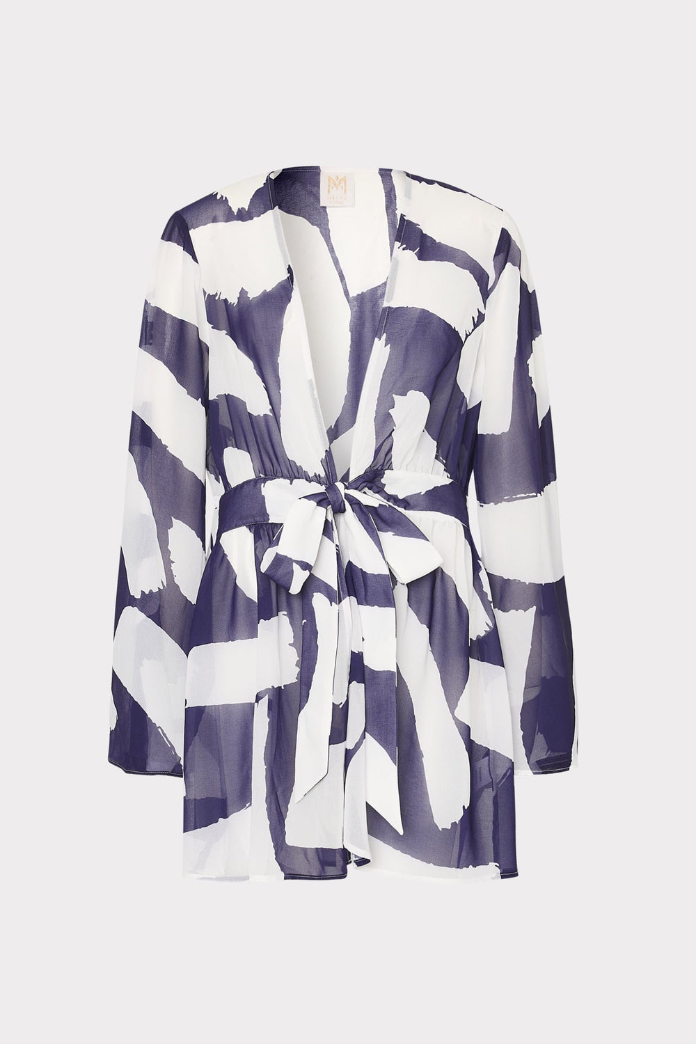 Jessie Graphic Brushstroke Chiffon Cover-Up Navy/Ecru | Milly Women