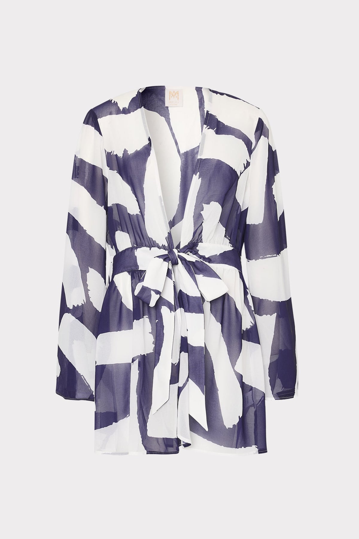 Jessie Graphic Brushstroke Chiffon Cover-Up Navy/Ecru | Milly Women