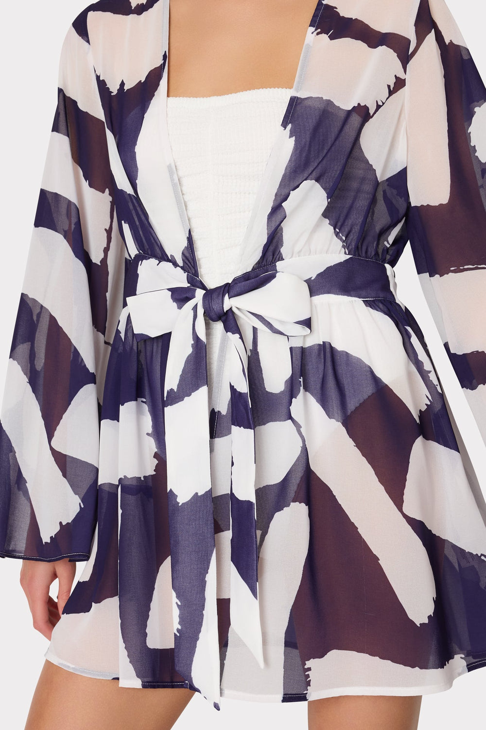 Jessie Graphic Brushstroke Chiffon Cover-Up Navy/Ecru | Milly Women