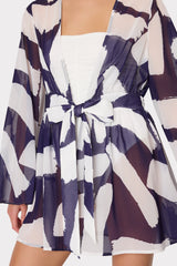 Jessie Graphic Brushstroke Chiffon Cover-Up Navy/Ecru | Milly Women