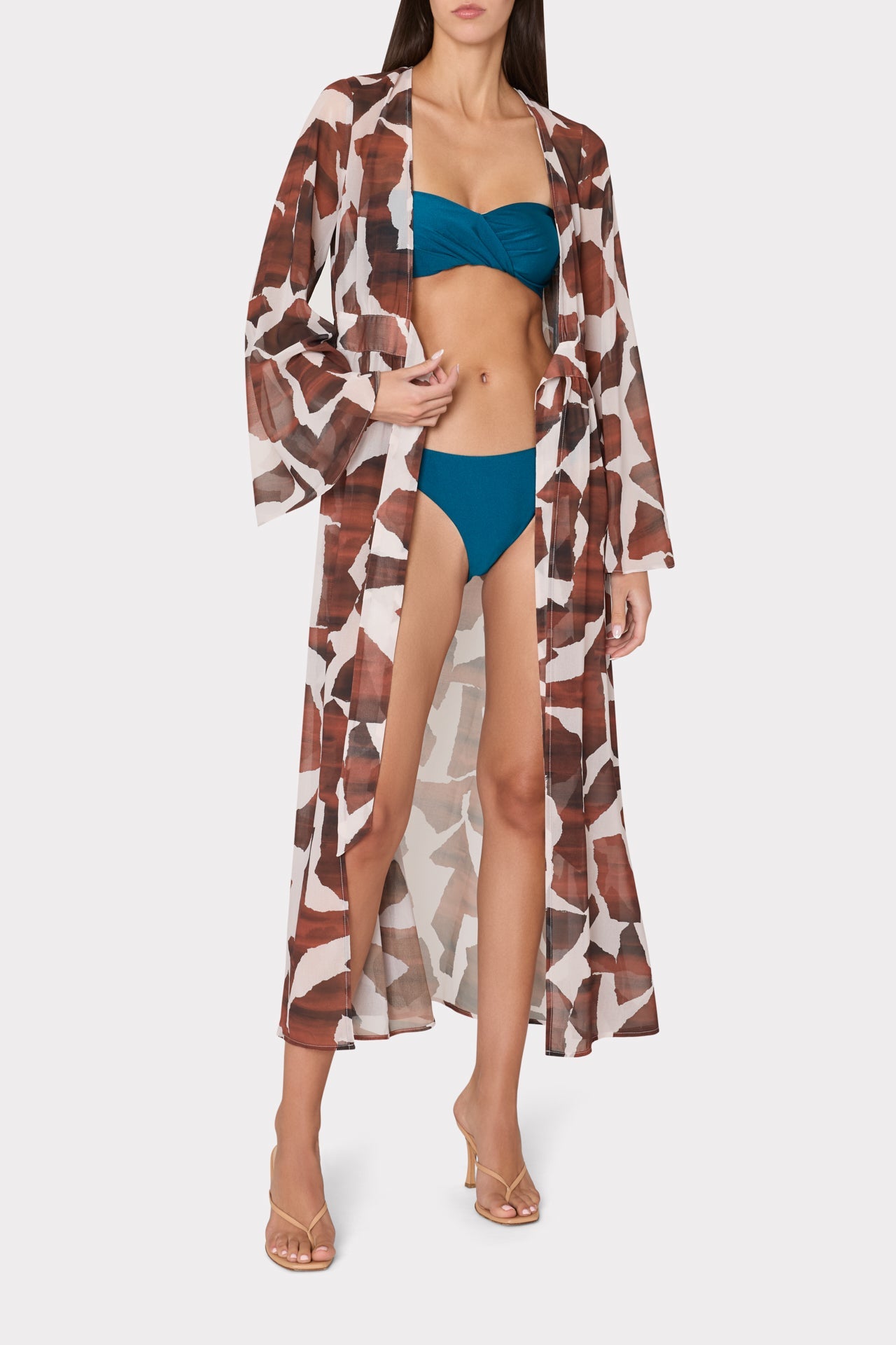 Vince Ocean Puzzle Chiffon Cover-Up Dress Brown Multi | Milly Women