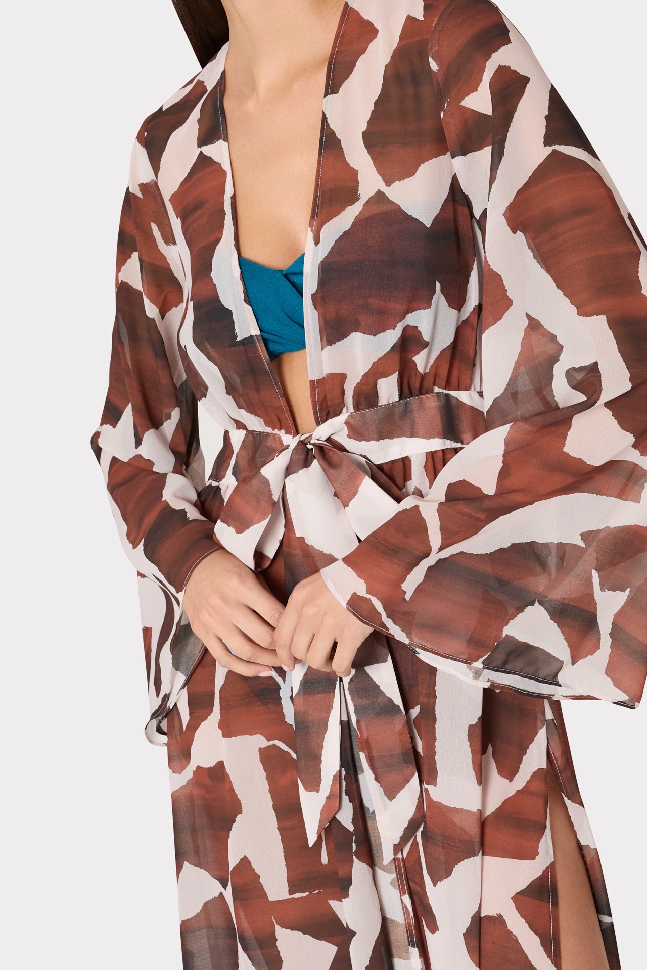 Vince Ocean Puzzle Chiffon Cover-Up Dress Brown Multi | Milly Women