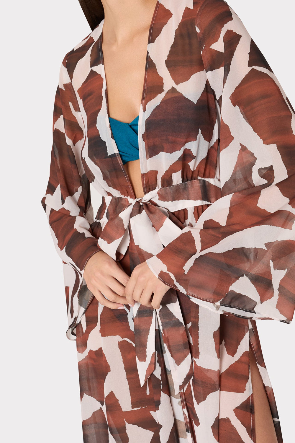 Vince Ocean Puzzle Chiffon Cover-Up Dress Brown Multi | Milly Women