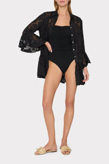 Vierra Black Rose Burnout Cover-Up Dress Black | Milly Women