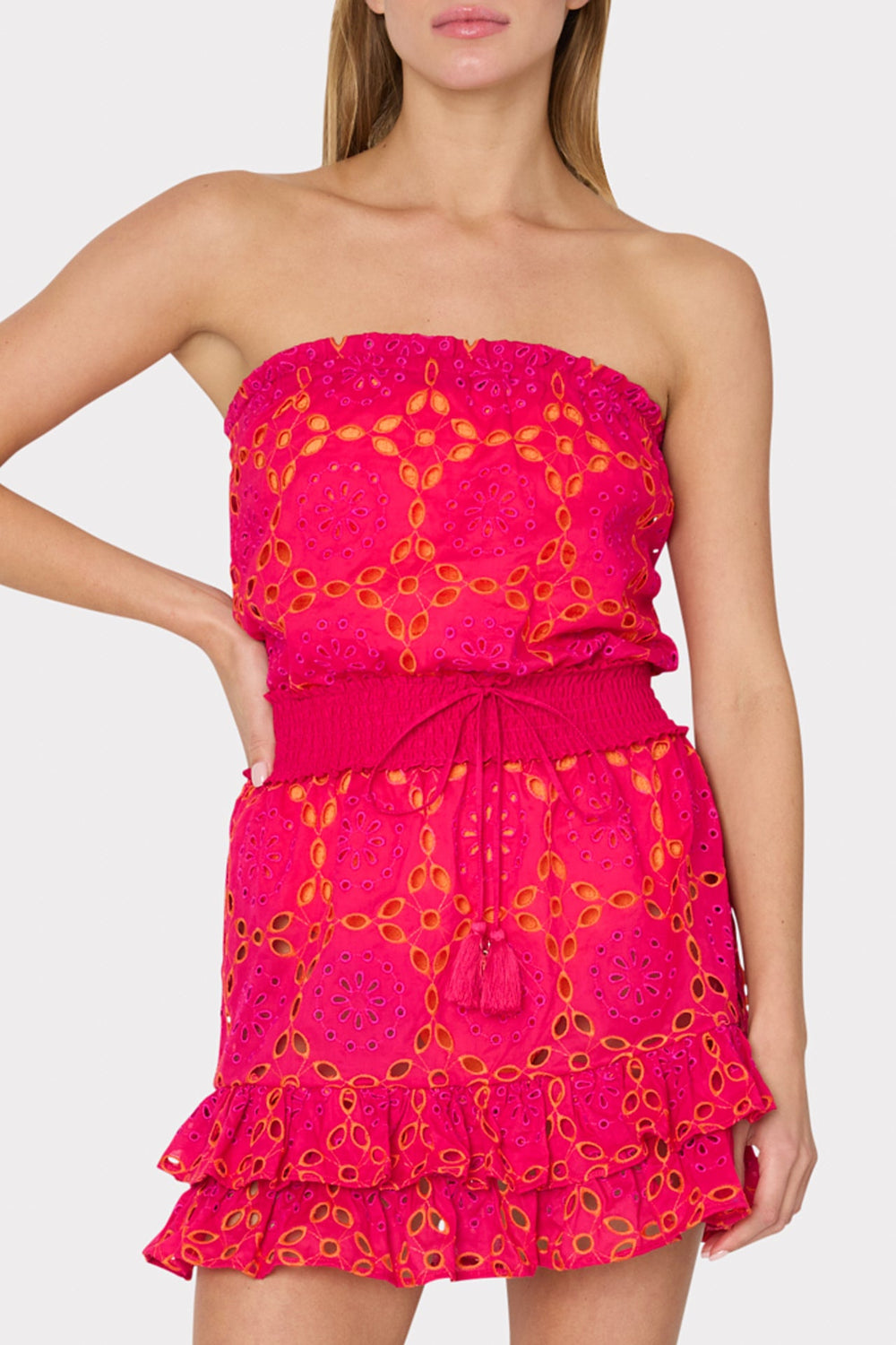 Verity Two Tone Geo Eyelet Cover-Up Dress Pink/Coral | Milly Women
