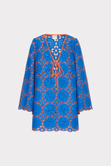 Viara Two Tone Geo Eyelet Cover-Up Dress Cobalt/Coral | Milly Women