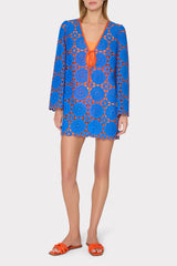 Viara Two Tone Geo Eyelet Cover-Up Dress Cobalt/Coral | Milly Women