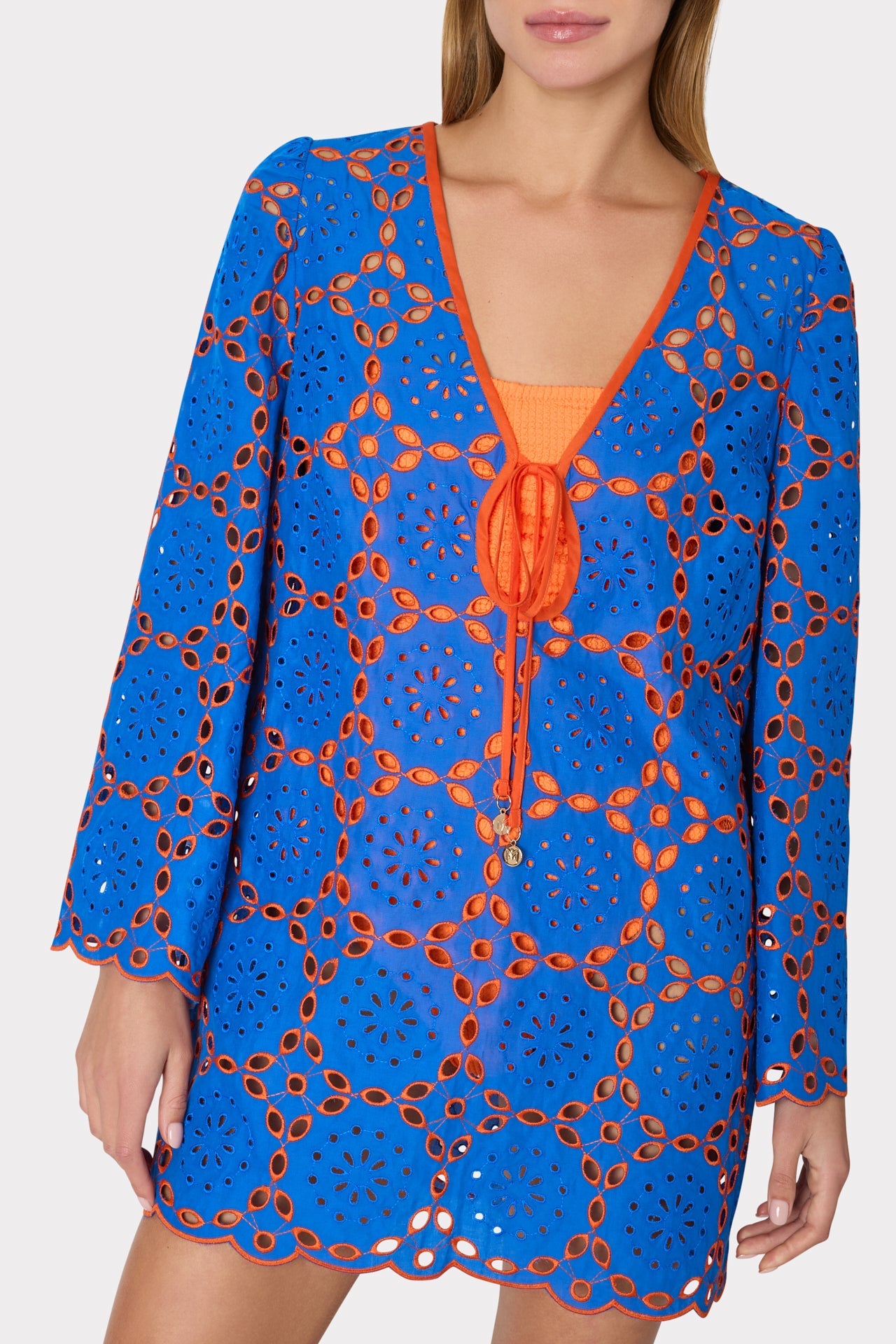 Viara Two Tone Geo Eyelet Cover-Up Dress Cobalt/Coral | Milly Women