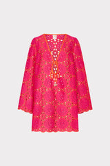 Viara Two Tone Geo Eyelet Cover-Up Dress Pink/Coral | Milly Women