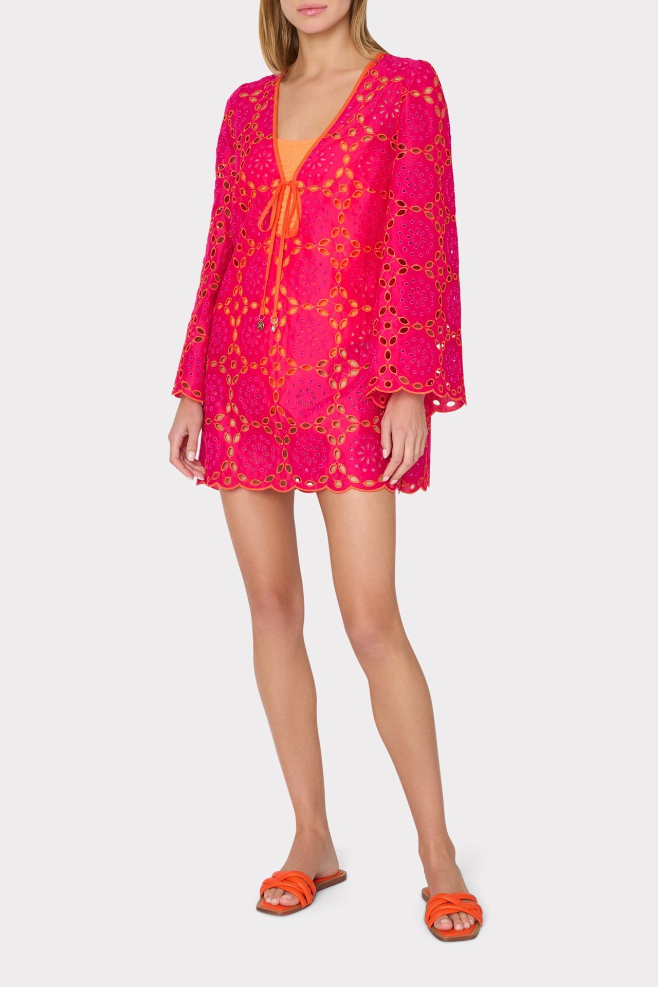 Viara Two Tone Geo Eyelet Cover-Up Dress Pink/Coral | Milly Women