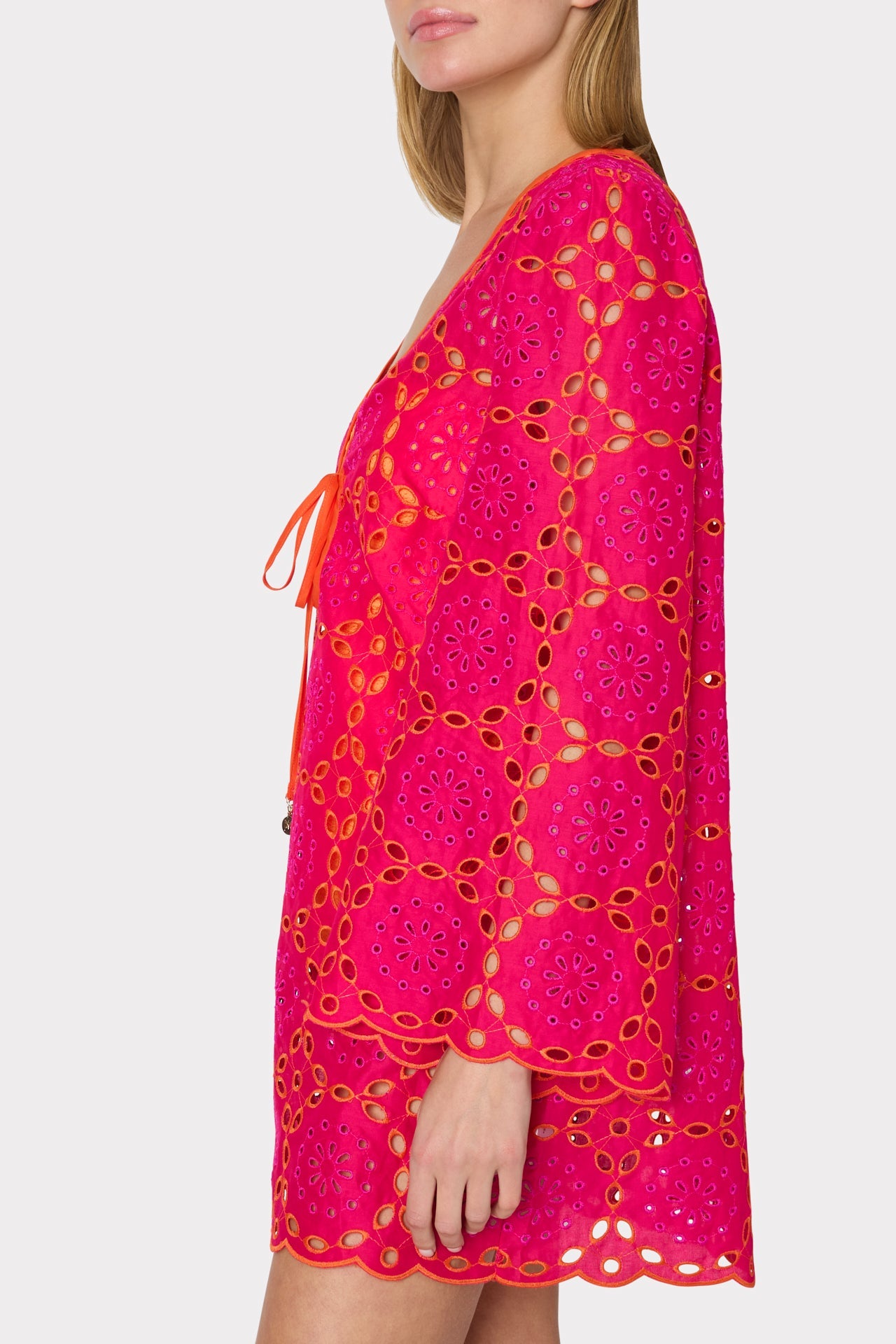 Viara Two Tone Geo Eyelet Cover-Up Dress Pink/Coral | Milly Women