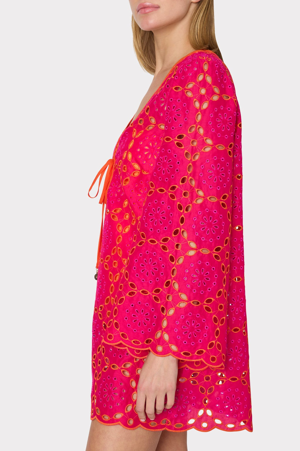 Viara Two Tone Geo Eyelet Cover-Up Dress Pink/Coral | Milly Women