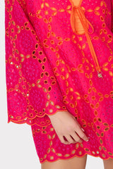Viara Two Tone Geo Eyelet Cover-Up Dress Pink/Coral | Milly Women